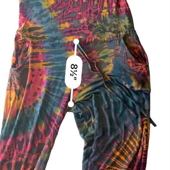 Knit jogger style tie dye jumpsuit with cap sleeves pockets and drawstring waist - Picture 6 of 11